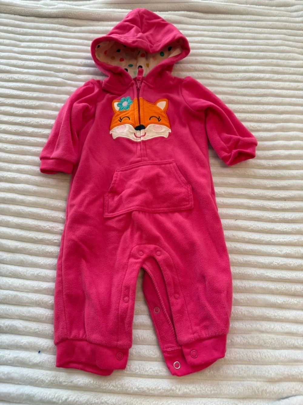 Carter's Bundle - Hot Pink Onesie With Fox & Two Piece Hot Pink/Grey Fleece Set